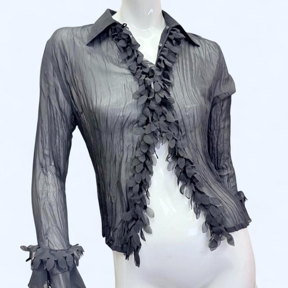 Now Fashion Tops - Y2K Romantic Goth Chiffon Blouse Fairy Grunge Mesh Top Womens M ruffles